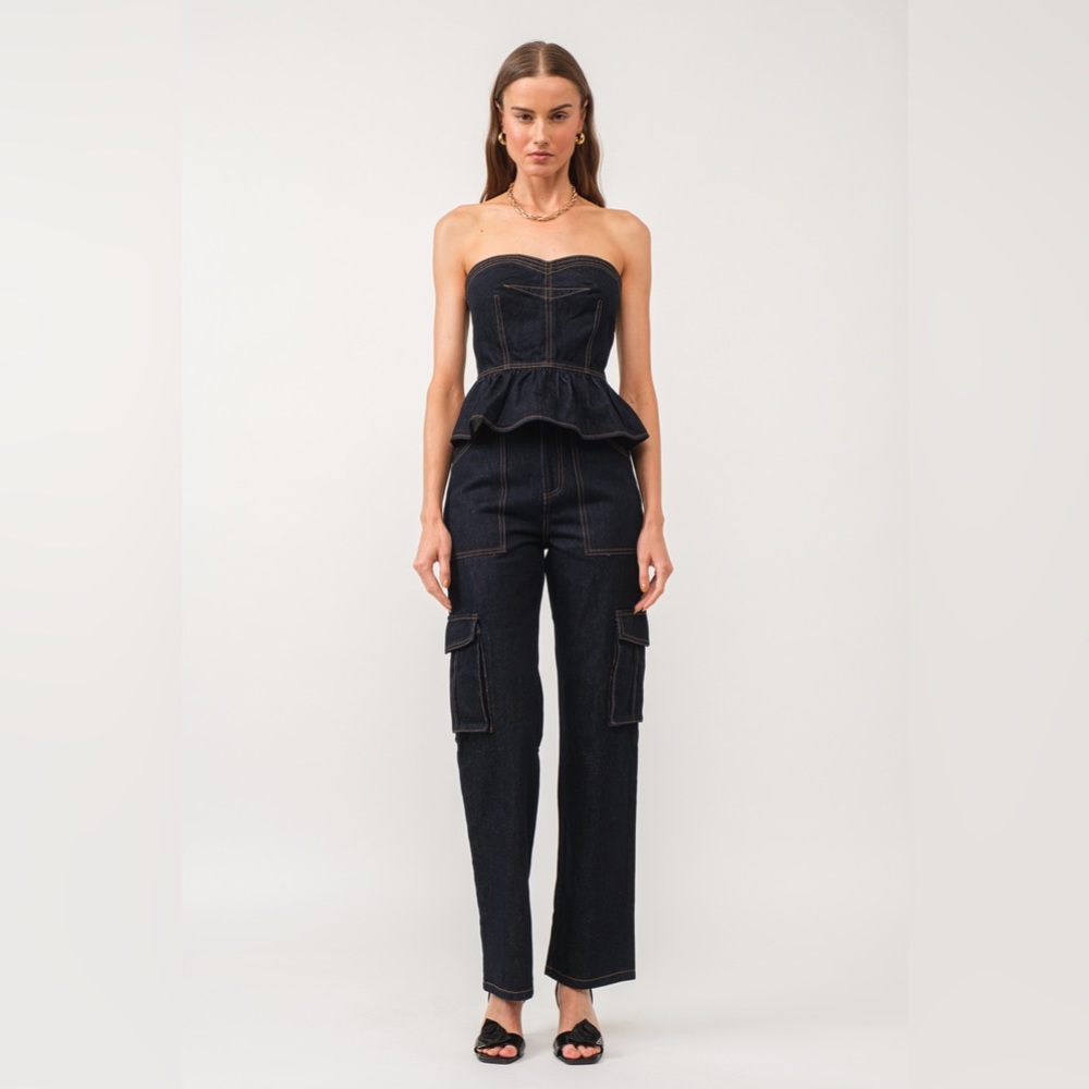 Elegant Black Strapless denim set
